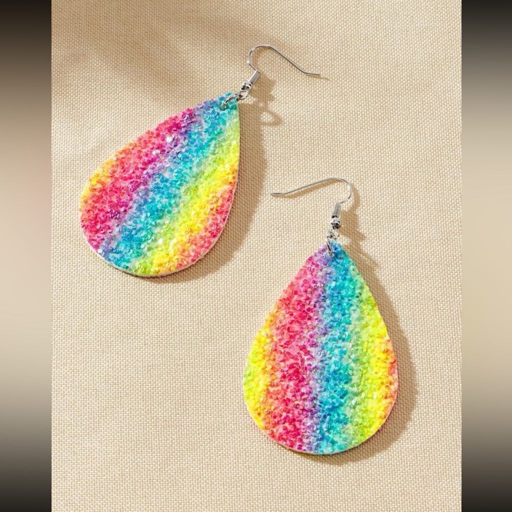 Awesome Bright Colorful Glitter Water Drop Rainbow Drop Earrings 28$